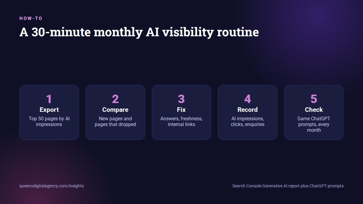 Five-step monthly routine for tracking AI visibility with Search Console and ChatGPT